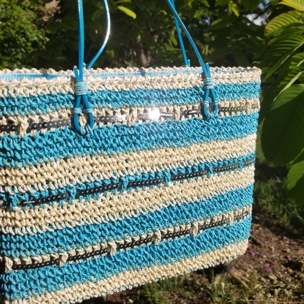 Blue & Tan Woven Handbag